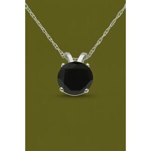 1ct Black Diamond Solitaire Pendant | 14K White Gold | Gift Box Appraisal Card